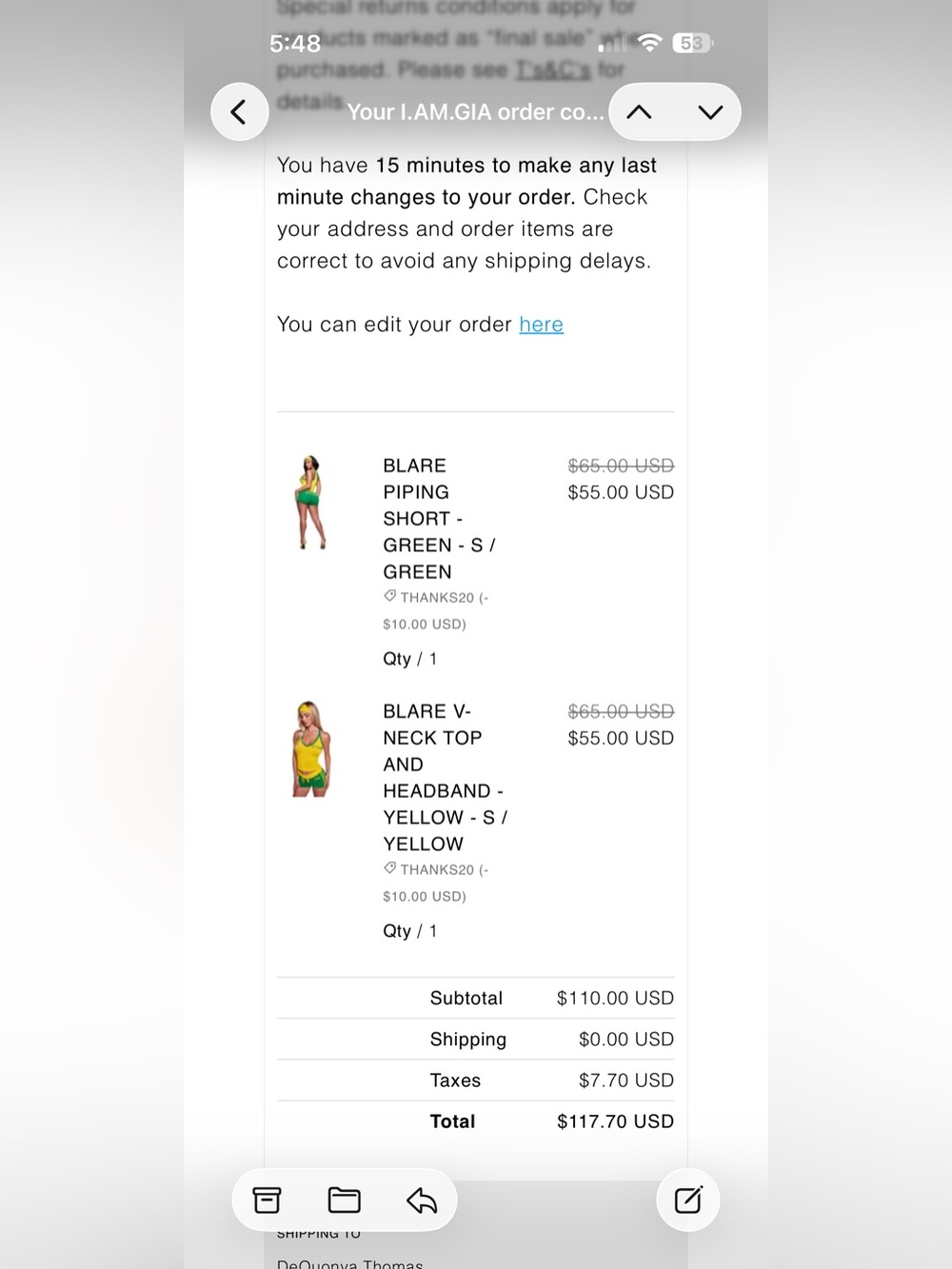 I.AM.GIA Yellow Halter Tank with Green Trim and Green Drawstring Shorts - Picture 5 of 5